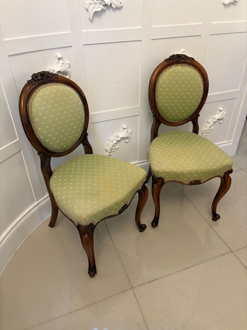 Pair of Antique Victorian Quality Carved Walnut Side Chairs - Image 4